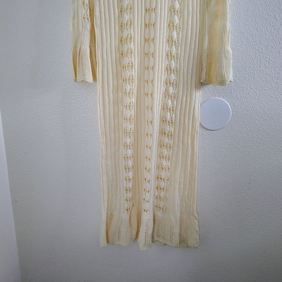 Vintage Style Women's Cream Open Knit Lace Button Front Maxi Dress Fits M/L - Picture 13 of 16